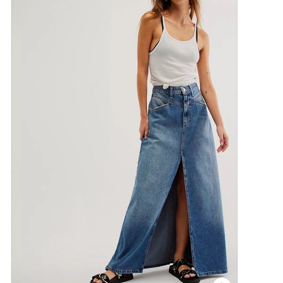 Free People We the Free Come as You Are Denim Maxi Skirt in Blue Sapphire Size 2 - Picture 3 of 13